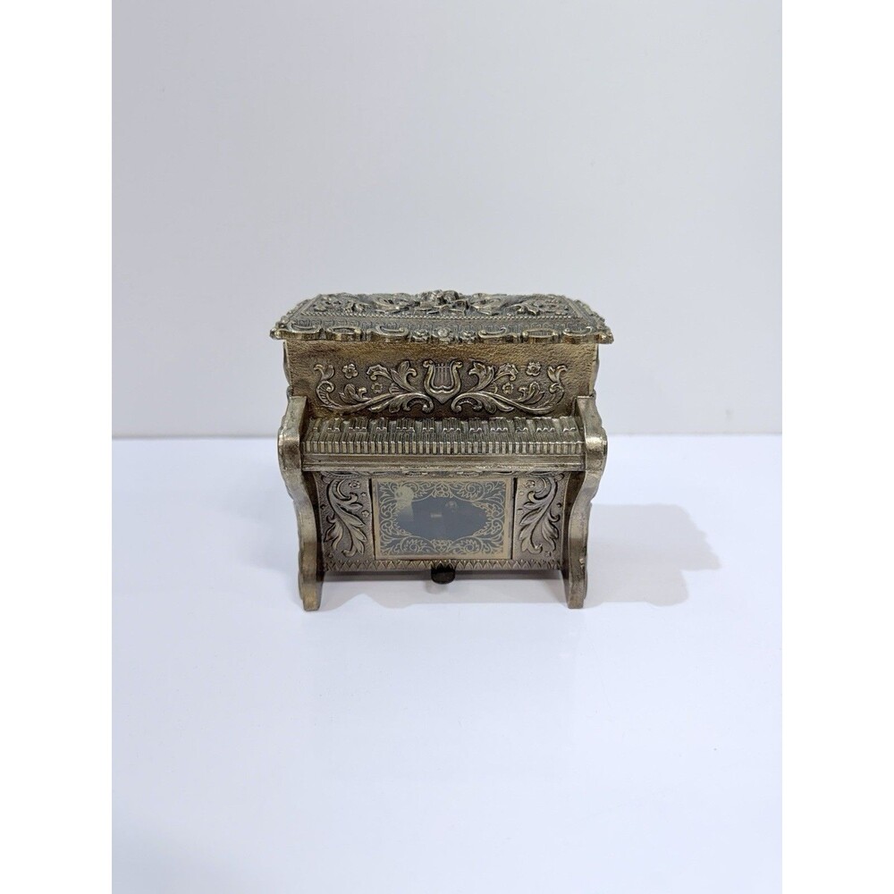 Vintage Gunther Mele Piano with Window Metal Jewelry Music Box Japan